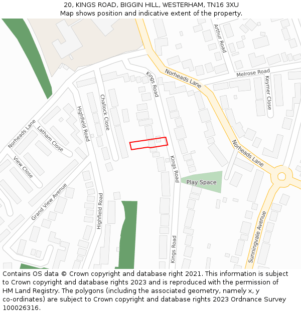 20, KINGS ROAD, BIGGIN HILL, WESTERHAM, TN16 3XU: Location map and indicative extent of plot