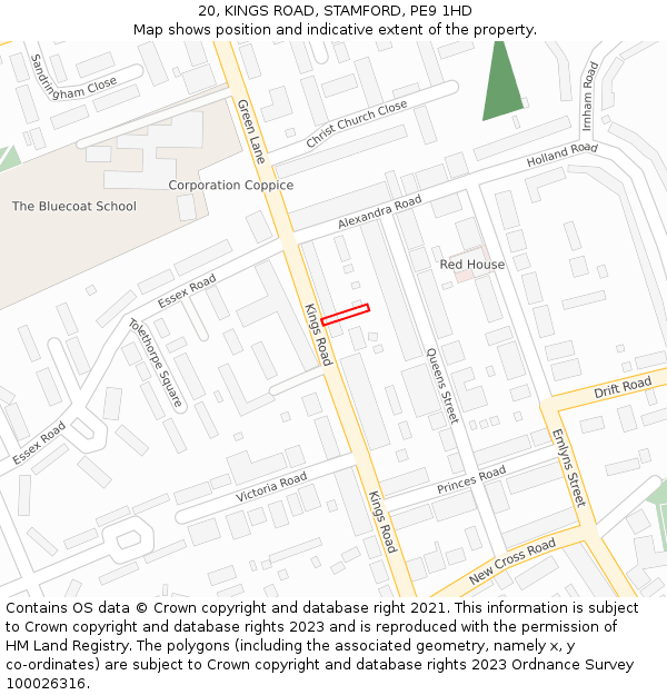 20, KINGS ROAD, STAMFORD, PE9 1HD: Location map and indicative extent of plot