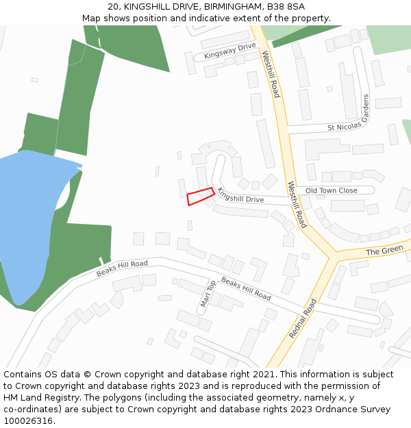 20, KINGSHILL DRIVE, BIRMINGHAM, B38 8SA: Location map and indicative extent of plot