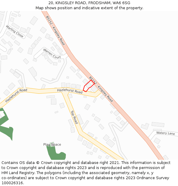 20, KINGSLEY ROAD, FRODSHAM, WA6 6SG: Location map and indicative extent of plot