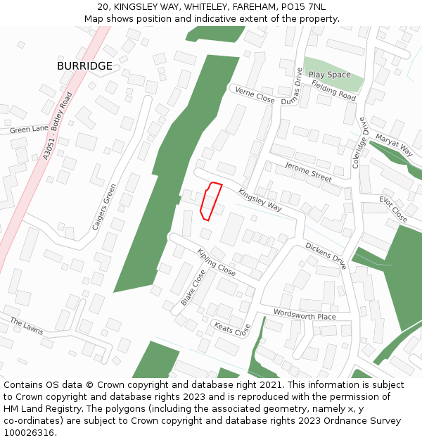 20, KINGSLEY WAY, WHITELEY, FAREHAM, PO15 7NL: Location map and indicative extent of plot