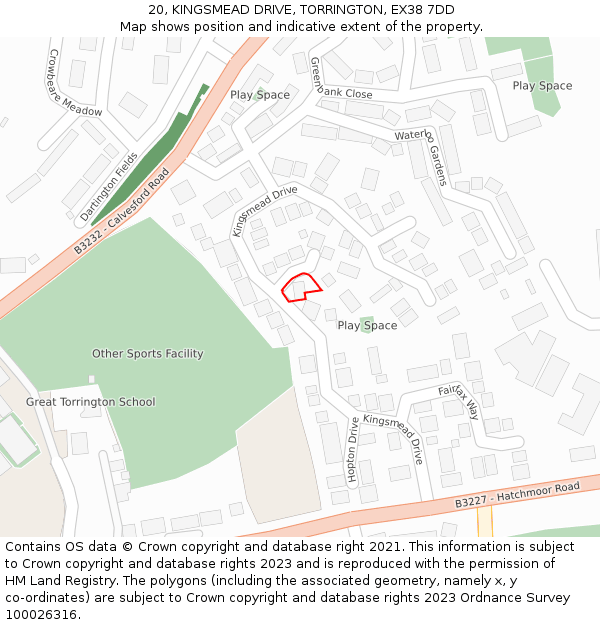 20, KINGSMEAD DRIVE, TORRINGTON, EX38 7DD: Location map and indicative extent of plot