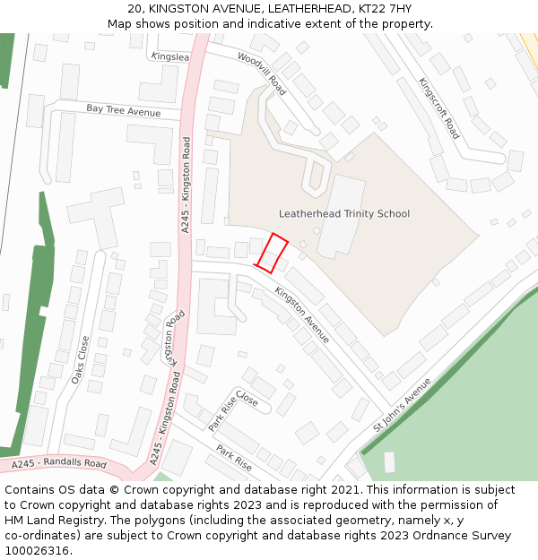 20, KINGSTON AVENUE, LEATHERHEAD, KT22 7HY: Location map and indicative extent of plot