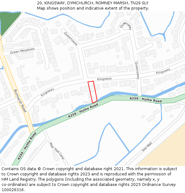 20, KINGSWAY, DYMCHURCH, ROMNEY MARSH, TN29 0LY: Location map and indicative extent of plot