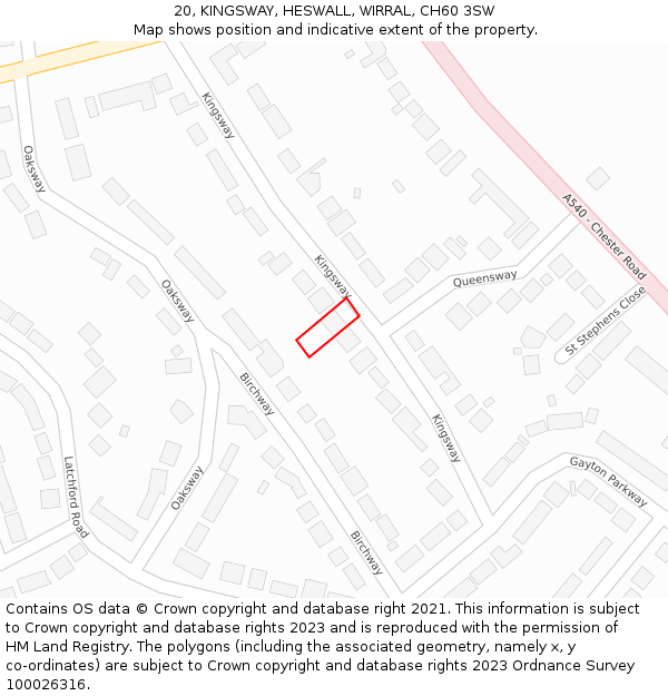 20, KINGSWAY, HESWALL, WIRRAL, CH60 3SW: Location map and indicative extent of plot