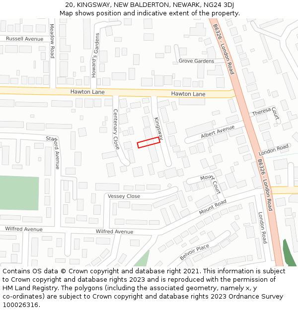 20, KINGSWAY, NEW BALDERTON, NEWARK, NG24 3DJ: Location map and indicative extent of plot