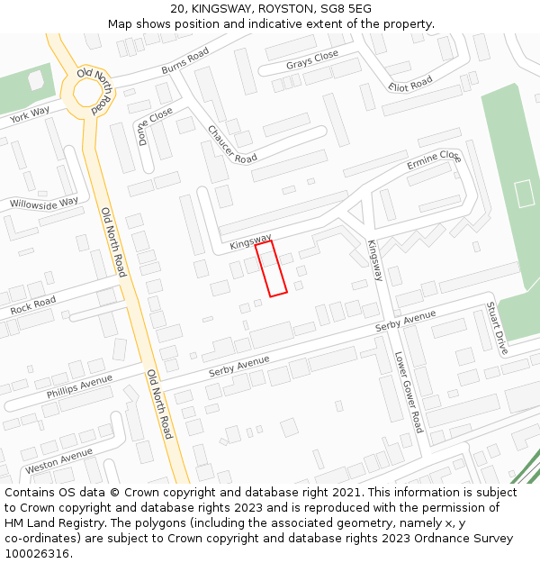 20, KINGSWAY, ROYSTON, SG8 5EG: Location map and indicative extent of plot