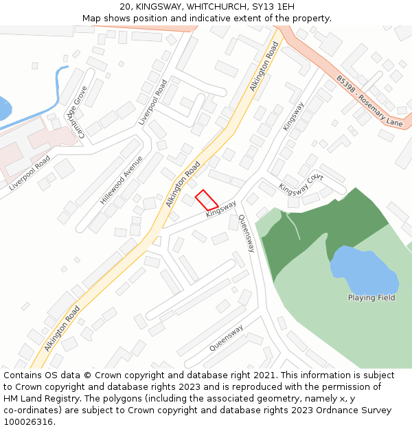 20, KINGSWAY, WHITCHURCH, SY13 1EH: Location map and indicative extent of plot