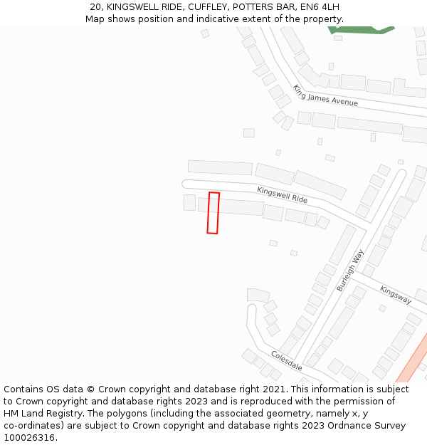 20, KINGSWELL RIDE, CUFFLEY, POTTERS BAR, EN6 4LH: Location map and indicative extent of plot