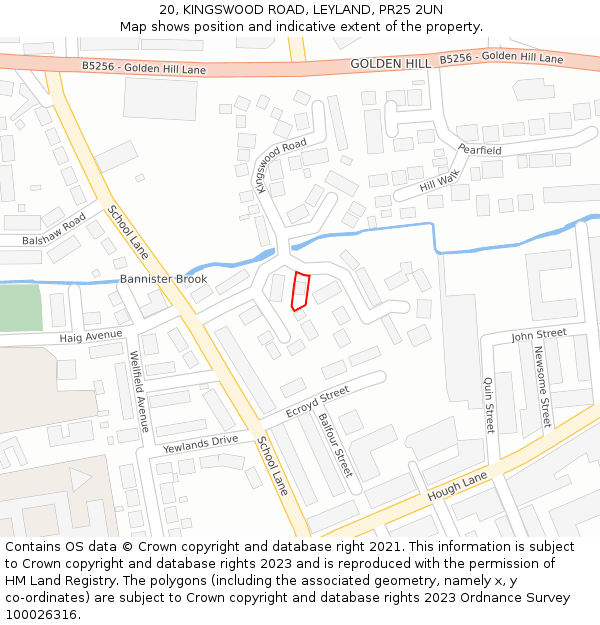 20, KINGSWOOD ROAD, LEYLAND, PR25 2UN: Location map and indicative extent of plot