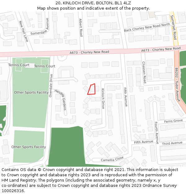 20, KINLOCH DRIVE, BOLTON, BL1 4LZ: Location map and indicative extent of plot