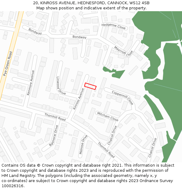 20, KINROSS AVENUE, HEDNESFORD, CANNOCK, WS12 4SB: Location map and indicative extent of plot