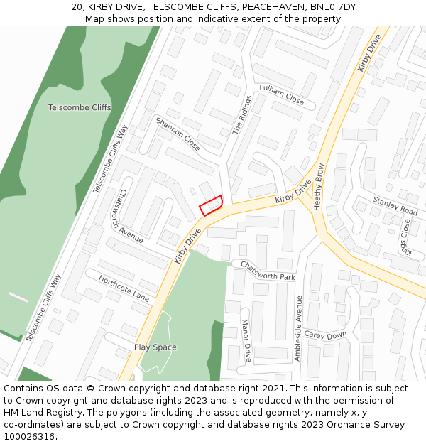 20, KIRBY DRIVE, TELSCOMBE CLIFFS, PEACEHAVEN, BN10 7DY: Location map and indicative extent of plot