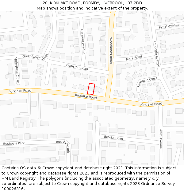 20, KIRKLAKE ROAD, FORMBY, LIVERPOOL, L37 2DB: Location map and indicative extent of plot