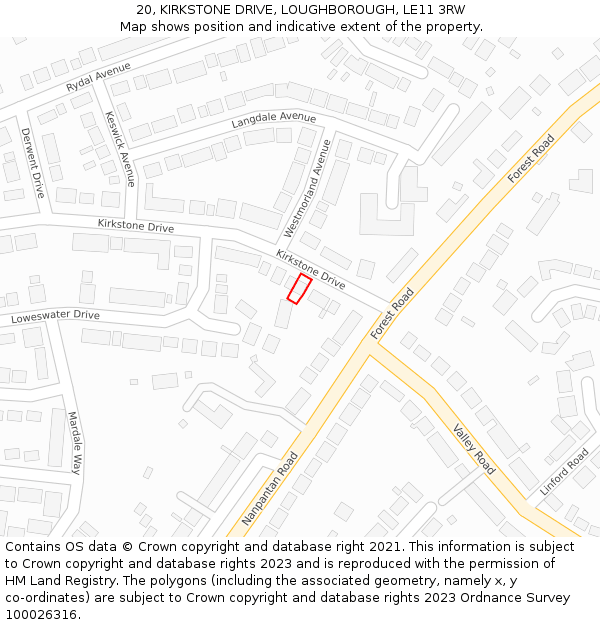 20, KIRKSTONE DRIVE, LOUGHBOROUGH, LE11 3RW: Location map and indicative extent of plot