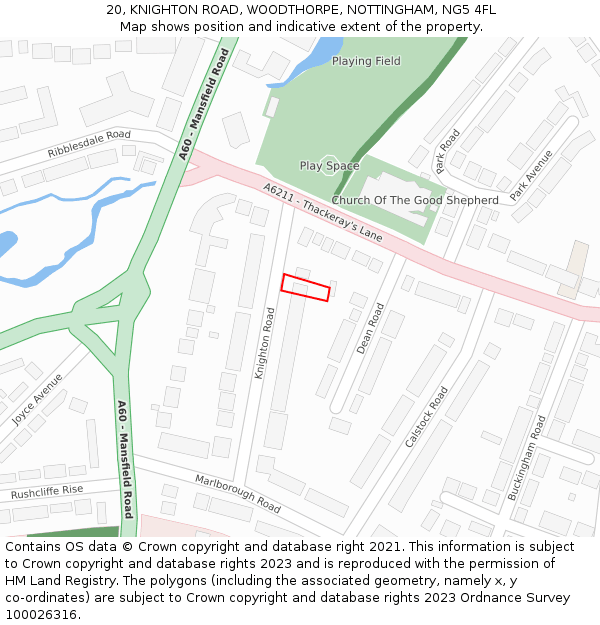 20, KNIGHTON ROAD, WOODTHORPE, NOTTINGHAM, NG5 4FL: Location map and indicative extent of plot