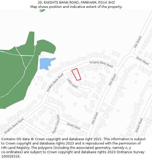 20, KNIGHTS BANK ROAD, FAREHAM, PO14 3HZ: Location map and indicative extent of plot