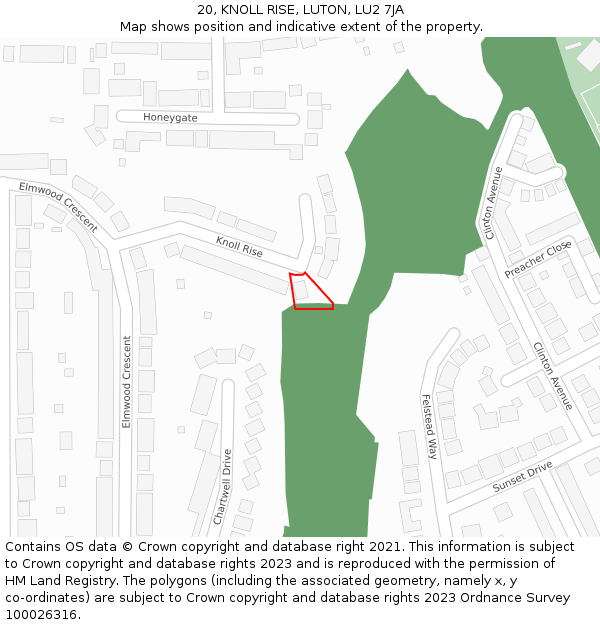 20, KNOLL RISE, LUTON, LU2 7JA: Location map and indicative extent of plot