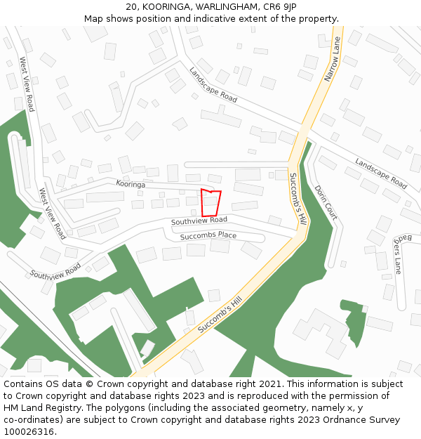 20, KOORINGA, WARLINGHAM, CR6 9JP: Location map and indicative extent of plot