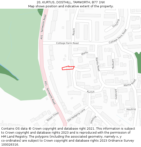20, KURTUS, DOSTHILL, TAMWORTH, B77 1NX: Location map and indicative extent of plot