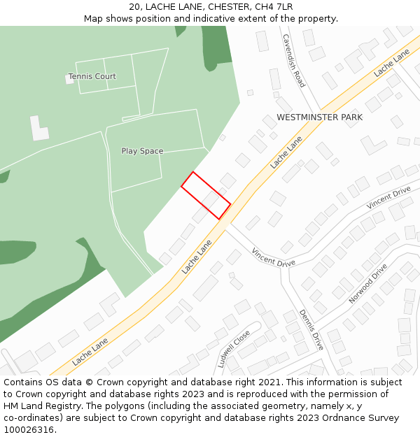 20, LACHE LANE, CHESTER, CH4 7LR: Location map and indicative extent of plot