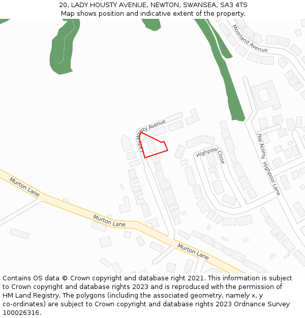20, LADY HOUSTY AVENUE, NEWTON, SWANSEA, SA3 4TS: Location map and indicative extent of plot