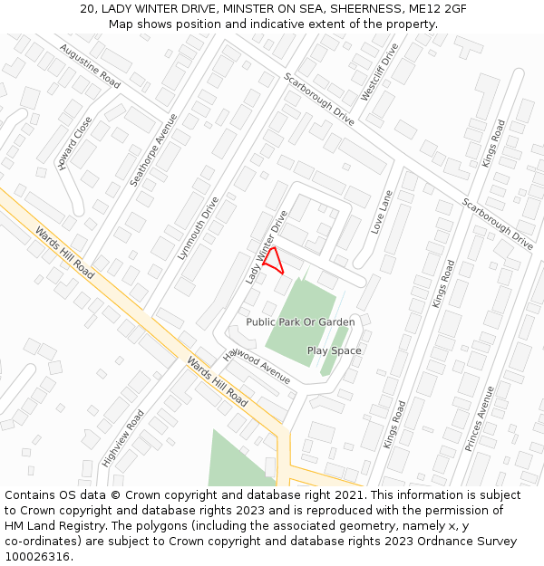 20, LADY WINTER DRIVE, MINSTER ON SEA, SHEERNESS, ME12 2GF: Location map and indicative extent of plot