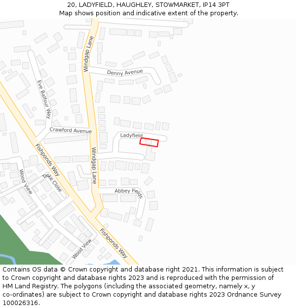 20, LADYFIELD, HAUGHLEY, STOWMARKET, IP14 3PT: Location map and indicative extent of plot