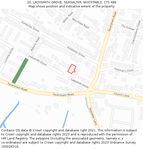20, LADYSMITH GROVE, SEASALTER, WHITSTABLE, CT5 4BE: Location map and indicative extent of plot