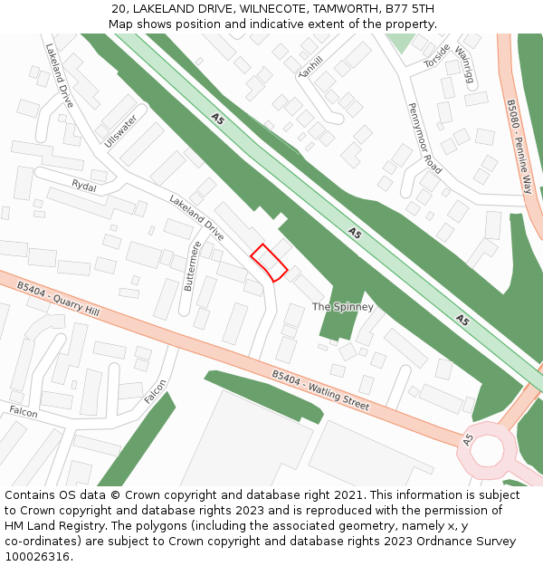 20, LAKELAND DRIVE, WILNECOTE, TAMWORTH, B77 5TH: Location map and indicative extent of plot