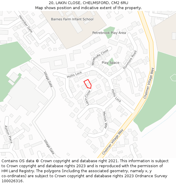 20, LAKIN CLOSE, CHELMSFORD, CM2 6RU: Location map and indicative extent of plot