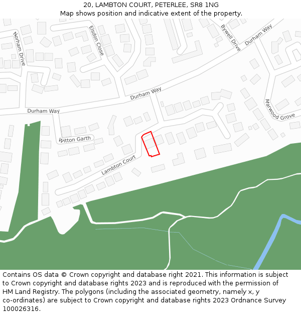 20, LAMBTON COURT, PETERLEE, SR8 1NG: Location map and indicative extent of plot