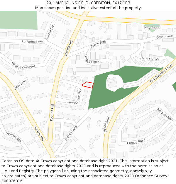 20, LAME JOHNS FIELD, CREDITON, EX17 1EB: Location map and indicative extent of plot