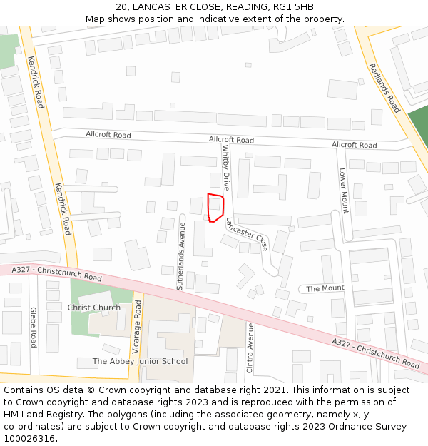 20, LANCASTER CLOSE, READING, RG1 5HB: Location map and indicative extent of plot