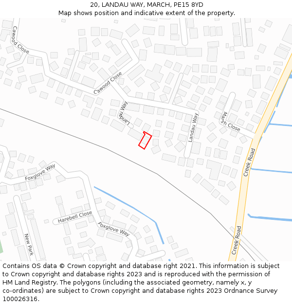 20, LANDAU WAY, MARCH, PE15 8YD: Location map and indicative extent of plot