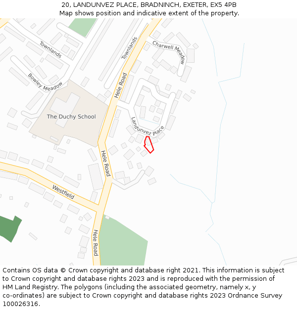 20, LANDUNVEZ PLACE, BRADNINCH, EXETER, EX5 4PB: Location map and indicative extent of plot
