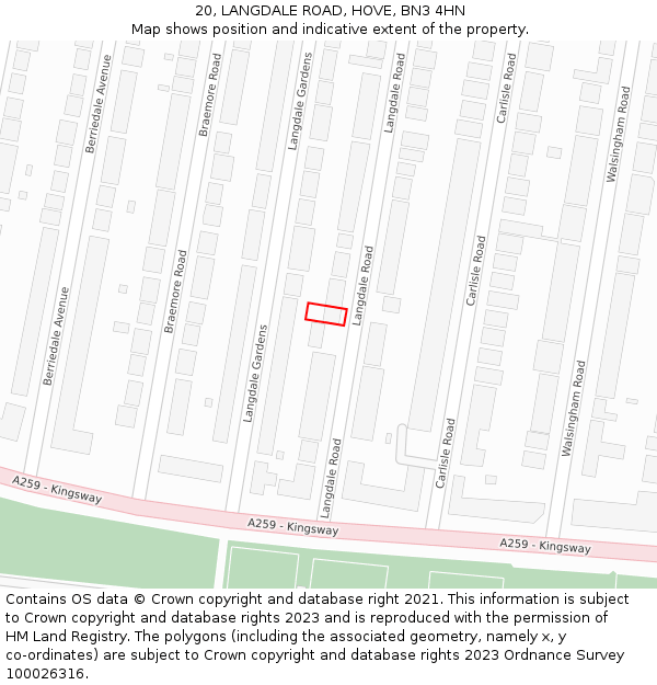 20, LANGDALE ROAD, HOVE, BN3 4HN: Location map and indicative extent of plot