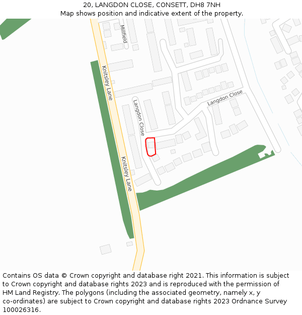 20, LANGDON CLOSE, CONSETT, DH8 7NH: Location map and indicative extent of plot