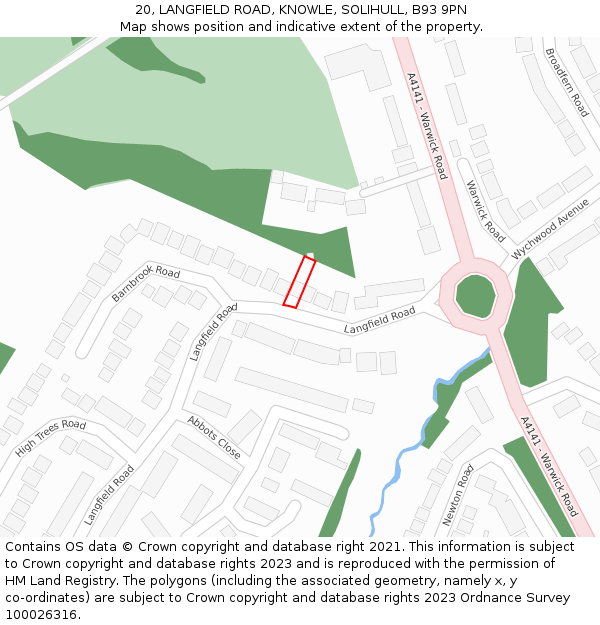 20, LANGFIELD ROAD, KNOWLE, SOLIHULL, B93 9PN: Location map and indicative extent of plot