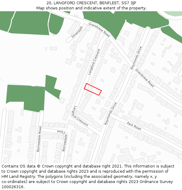 20, LANGFORD CRESCENT, BENFLEET, SS7 3JP: Location map and indicative extent of plot