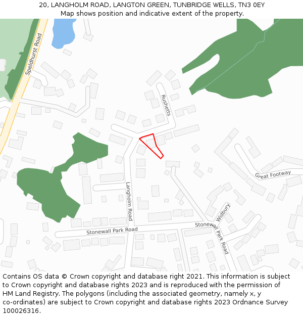 20, LANGHOLM ROAD, LANGTON GREEN, TUNBRIDGE WELLS, TN3 0EY: Location map and indicative extent of plot