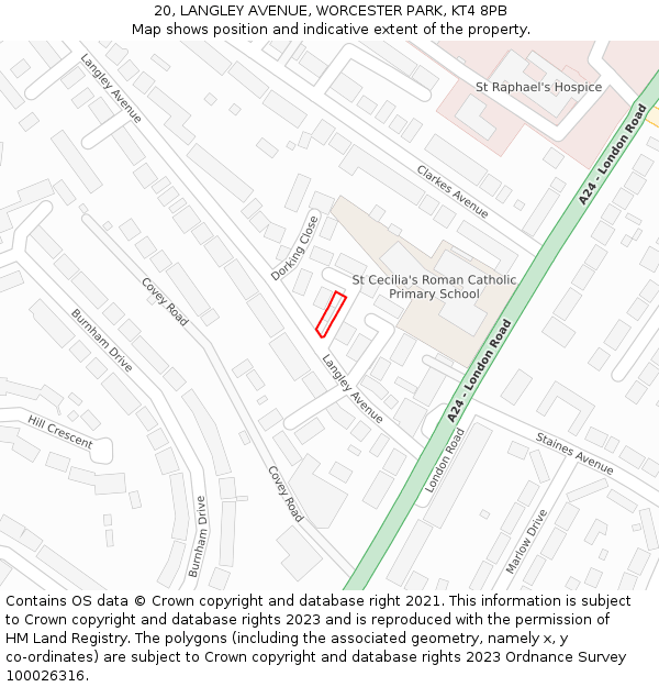 20, LANGLEY AVENUE, WORCESTER PARK, KT4 8PB: Location map and indicative extent of plot
