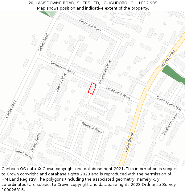 20, LANSDOWNE ROAD, SHEPSHED, LOUGHBOROUGH, LE12 9RS: Location map and indicative extent of plot