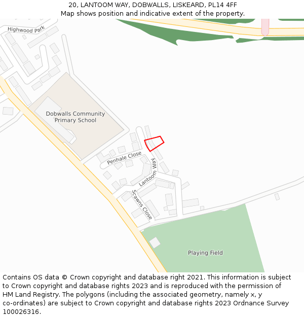 20, LANTOOM WAY, DOBWALLS, LISKEARD, PL14 4FF: Location map and indicative extent of plot