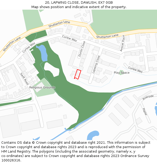 20, LAPWING CLOSE, DAWLISH, EX7 0GB: Location map and indicative extent of plot