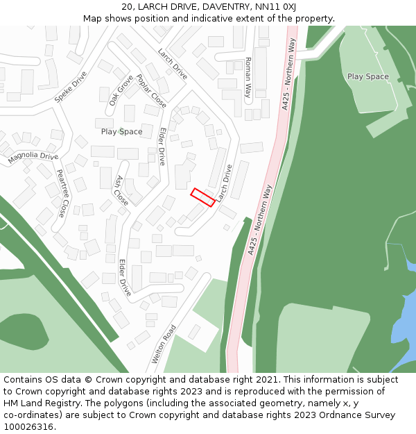 20, LARCH DRIVE, DAVENTRY, NN11 0XJ: Location map and indicative extent of plot