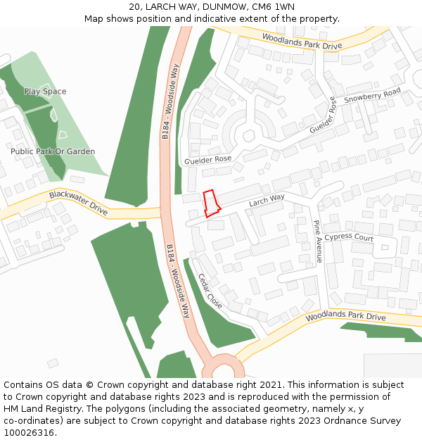 20, LARCH WAY, DUNMOW, CM6 1WN: Location map and indicative extent of plot