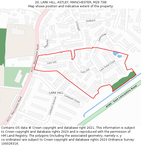 20, LARK HILL, ASTLEY, MANCHESTER, M29 7SB: Location map and indicative extent of plot