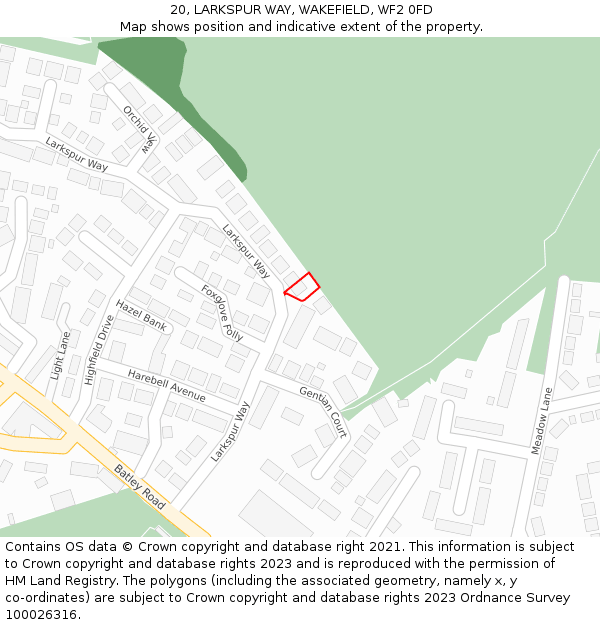 20, LARKSPUR WAY, WAKEFIELD, WF2 0FD: Location map and indicative extent of plot