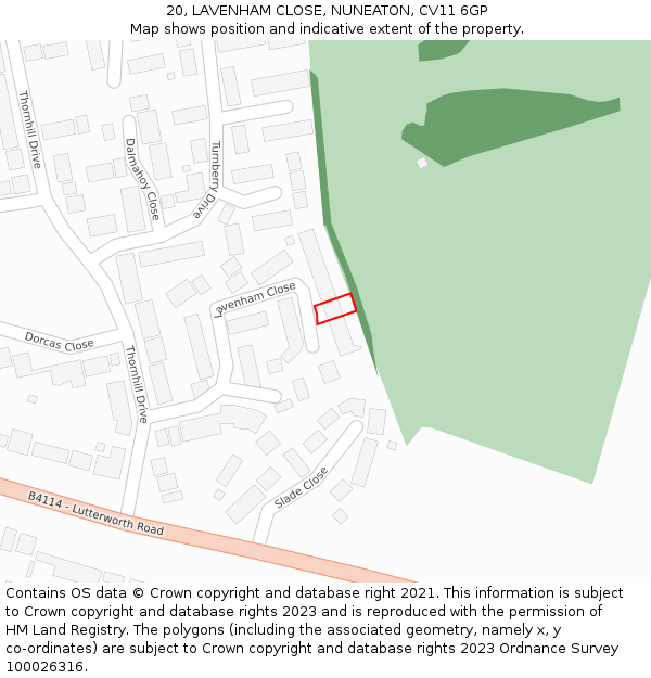 20, LAVENHAM CLOSE, NUNEATON, CV11 6GP: Location map and indicative extent of plot